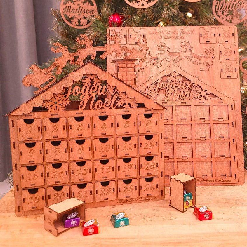 Calendrier de l'avent bois Noël rouge, calendrier maison, calendrier de l' avent permanent -  Canada