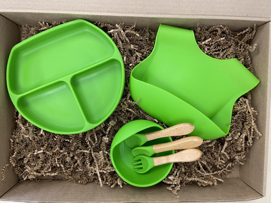 Ensemble vaisselle en silicone pour bebe -Vert