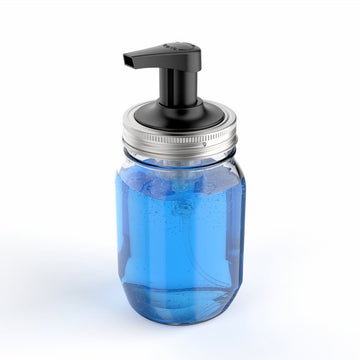 Pompe moussante Jarware noire sur pot Mason – vue avant