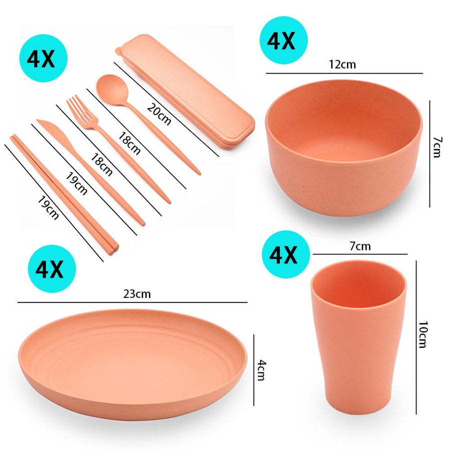 HTAIGUO Ensembles de vaisselle en paille de blé pour 4 (assiettes, bols et  tasses réutilisables) - Plats de camping légers et incassables pour enfants  adultes - Passe au lave-vaisselle et au micro-ondes